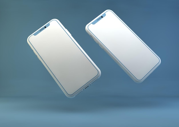 Photo 3d rendering phone mockup on the blue background