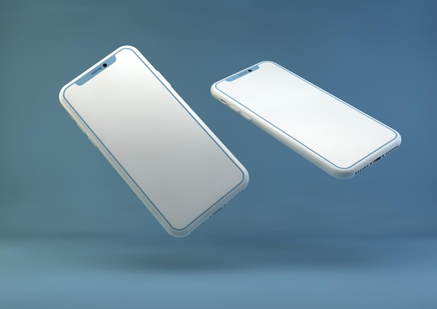 Photo 3d rendering phone mockup on the blue background