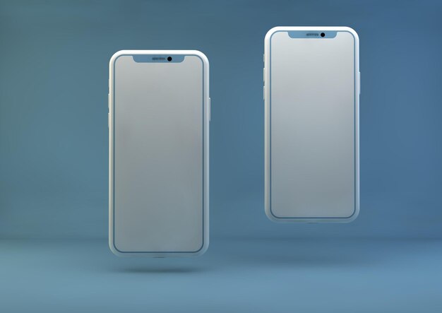 Foto rendering 3d del modello di telefono sullo sfondo blu