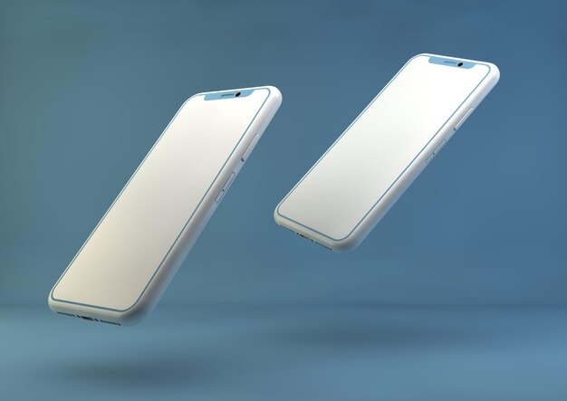 Foto rendering 3d del modello di telefono sullo sfondo blu