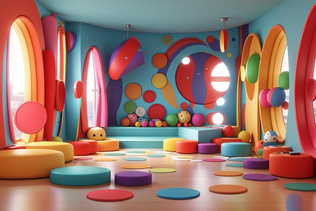 다채로운 서클 방의 3D 렌더링 그림