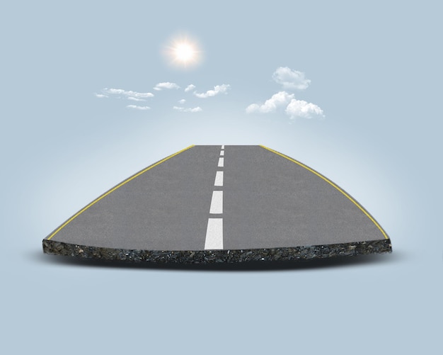 3d rendering of piece of asphalt road isolated on the blue background road