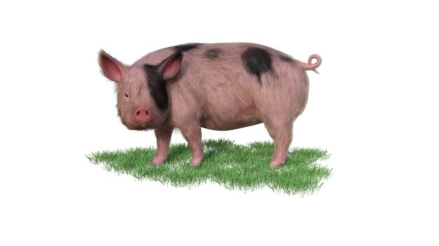 Photo 3d rendering of pig on white background