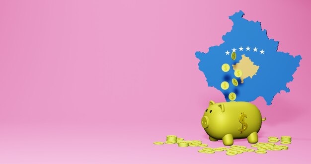 3d rendering of piggy bank as positive economic growth in Kosovo