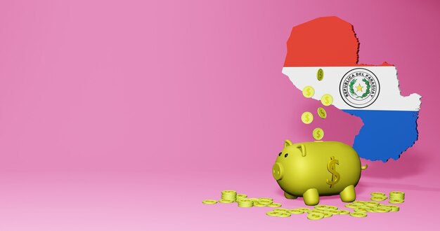 3d rendering of piggy bank as positive economic growth in Paraguay