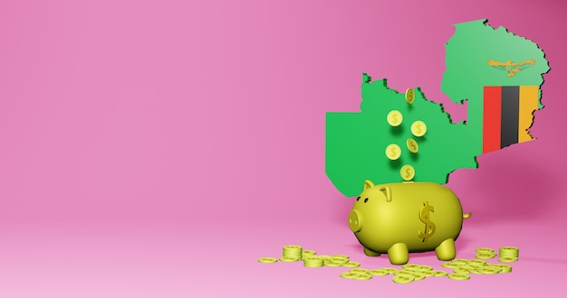 3d rendering of piggy bank as positive economic growth in Zambia