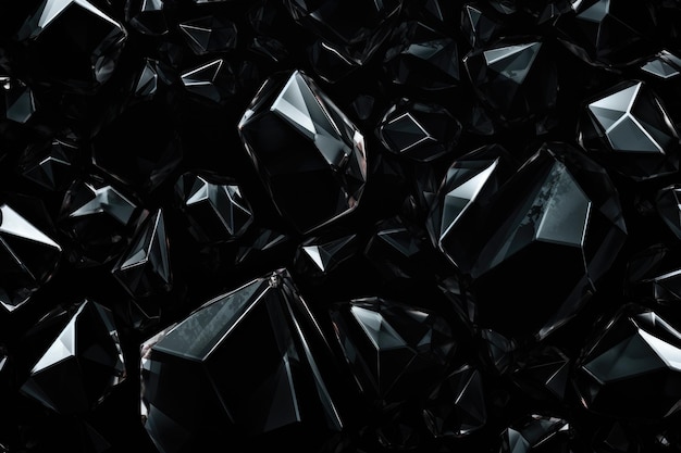 3D-рендеринг кучи черных ромбовидных фигур на черном фоне абстрактный черный кристаллический фон Сгенерировано AI