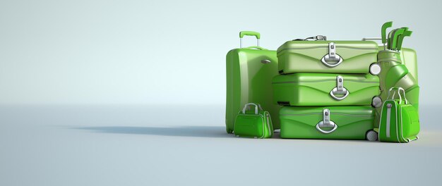 3D rendering of a pile of green baggage