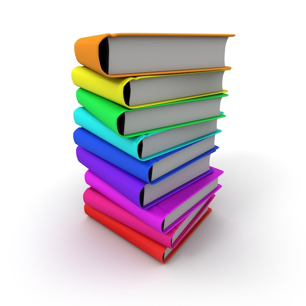 Photo 3d rendering of a pile of multicolored books on a white background