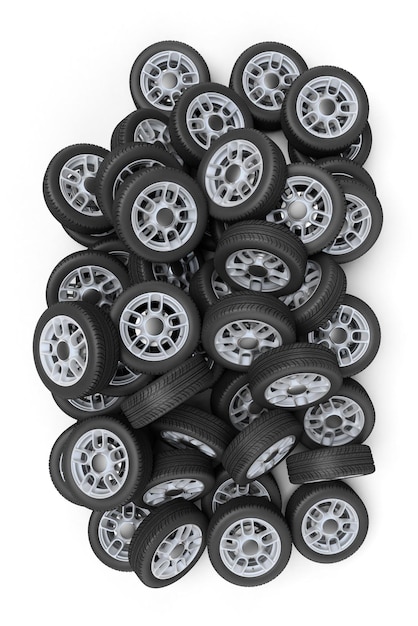 3D rendering of a pile of wheels