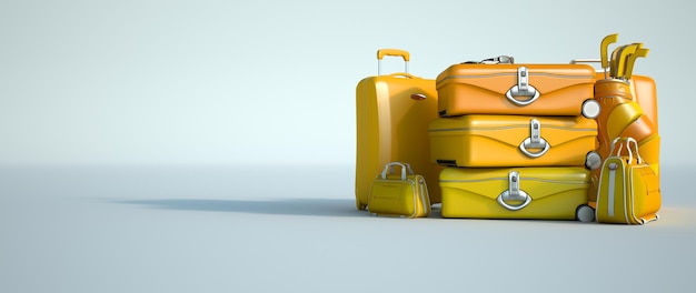 3D rendering of a pile of yellow baggage