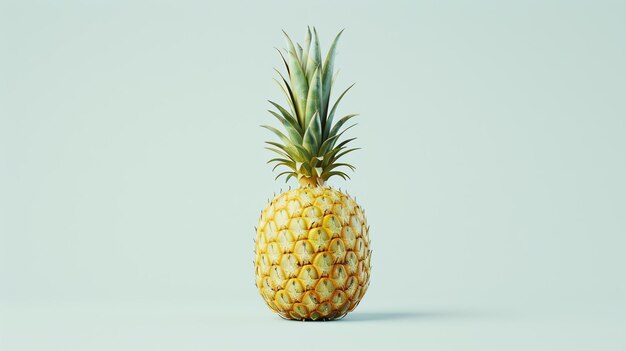 3D rendering of a pineapple on a pastel green background The pineapple is in focus and has a realistic texture