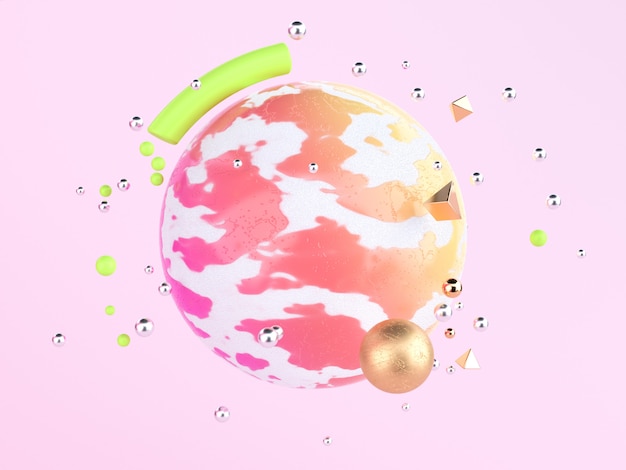 3d rendering pink background abstract pink withe sphere floating colorful scene