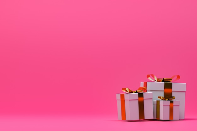 3D rendering,pink background colorful realistic gift box with colorful bow