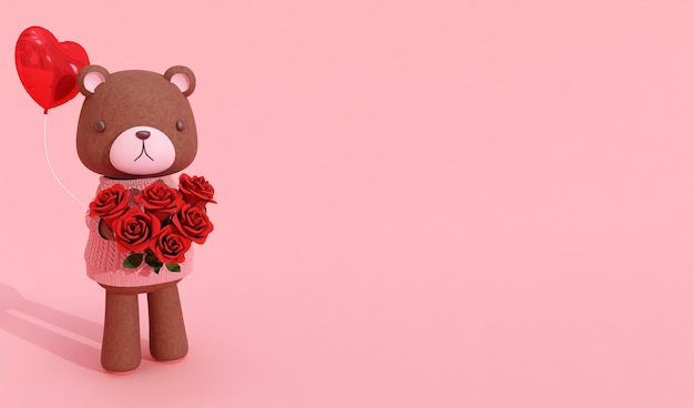 3D レンダリング ピンクの背景と可愛い小さなクマ