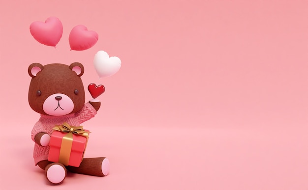 3d rendering pink background with cute little bear