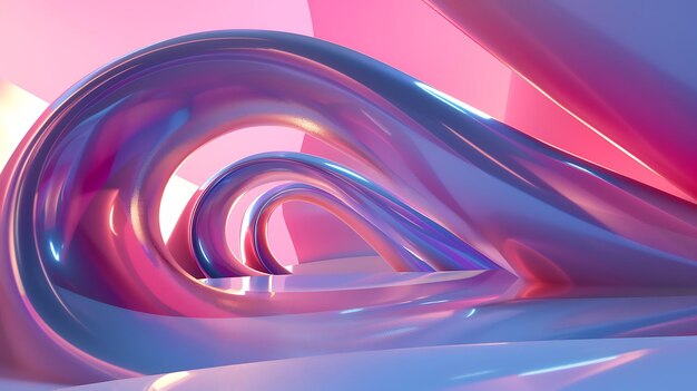 3D rendering Pink and blue glossy curved shapes on a pink background Abstract composition with smooth lines