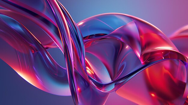 3D rendering Pink and blue glossy intertwined shapes on a gradient background