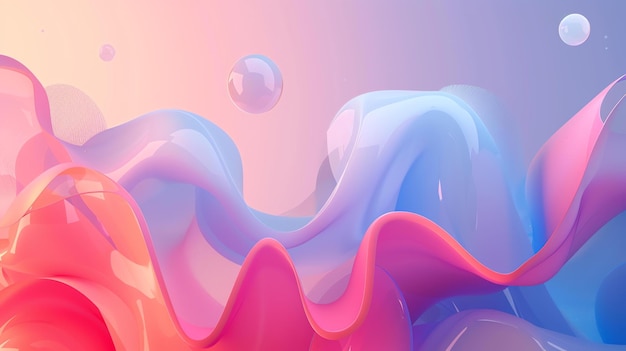 Photo 3d rendering pink and blue waves with smooth shapes abstract background
