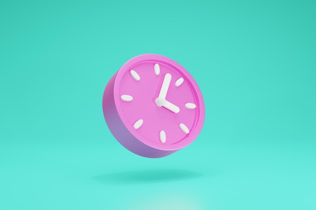 3D Rendering Pink Clock symbols icon circular on background Green Perspective View