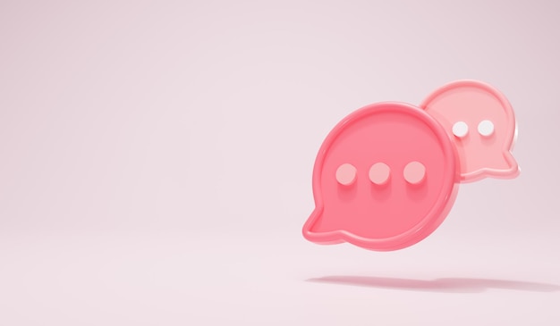 3D 렌더링. 핑크 색상 아이콘입니다. 개념 추상 소셜 미디어 텍스트 상자 오른쪽 보기에 두 조각