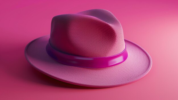 Photo 3d rendering of a pink fedora hat on a pink background the hat is made of a soft feltlike material and has a wide brim and a pinched crown