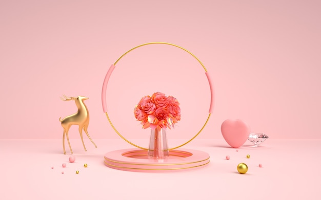 Rendering 3d di romanticismo geometrico rosa per la visualizzazione del prodotto