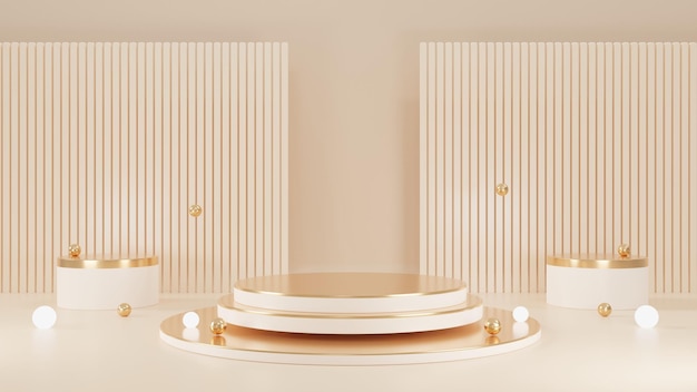 3d rendering of pink and gold pedestal podiumminimal podium blank space for beauty cosmetic product