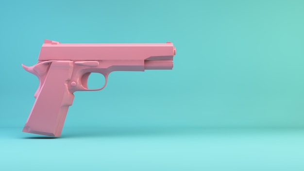 3d rendering pink gun on blue background