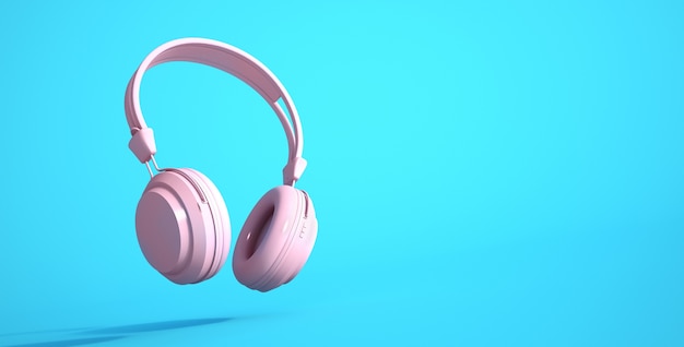 3D rendering of pink headphones on a blue background