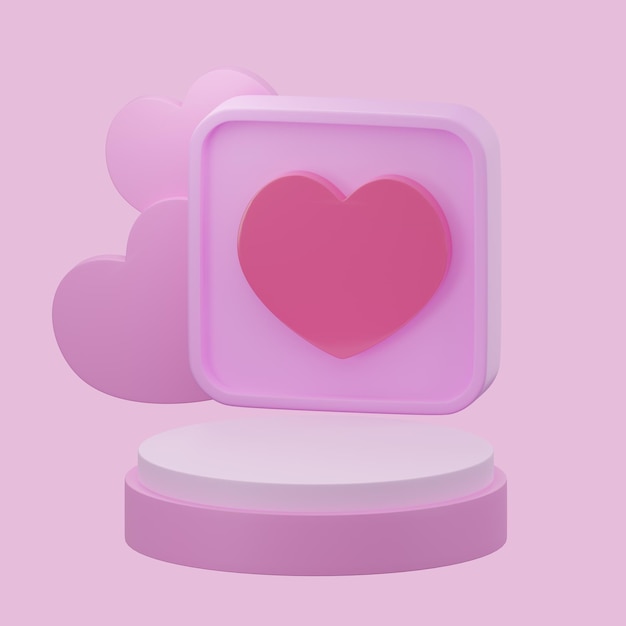 3D rendering Pink heart shaped box on podium display for valentine day