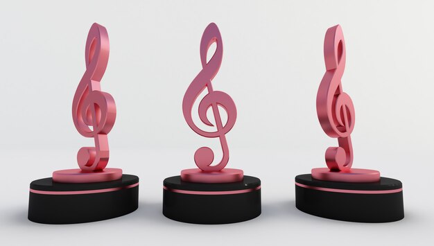 3d rendering of a Pink music note Isolated