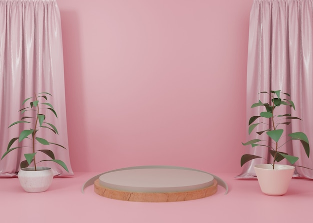 3d rendering Pink pastel display podium product stand