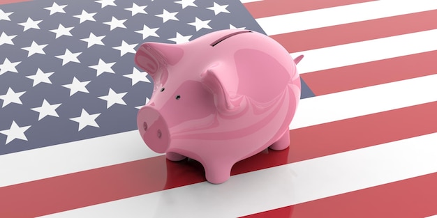 3d rendering pink piggy bank on USA flag