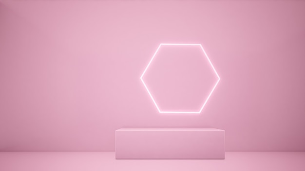 Photo 3d rendering pink podium  and lighting line on pink backgroundminimalist concept