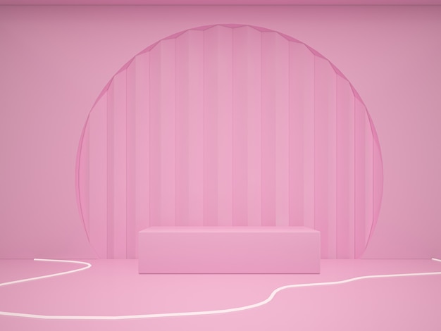 Foto 3d rendering podio rosa e sfondo rosa. concetto minimalista