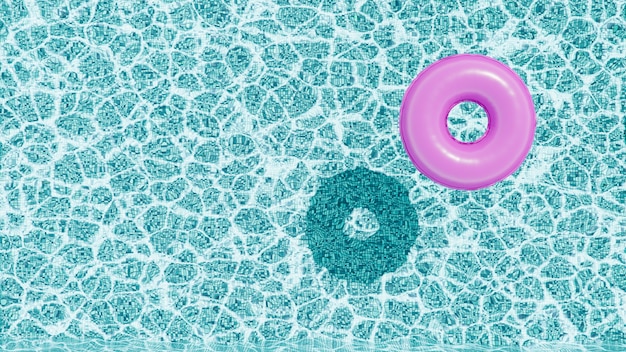 Photo 3d rendering pink pool float in a refreshing blue swimming pool