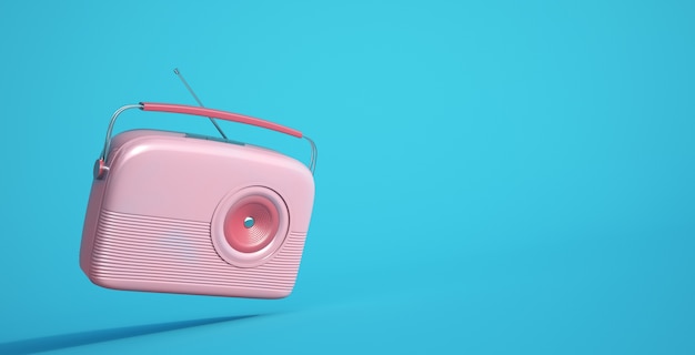 3D rendering of a pink radio on a blue background