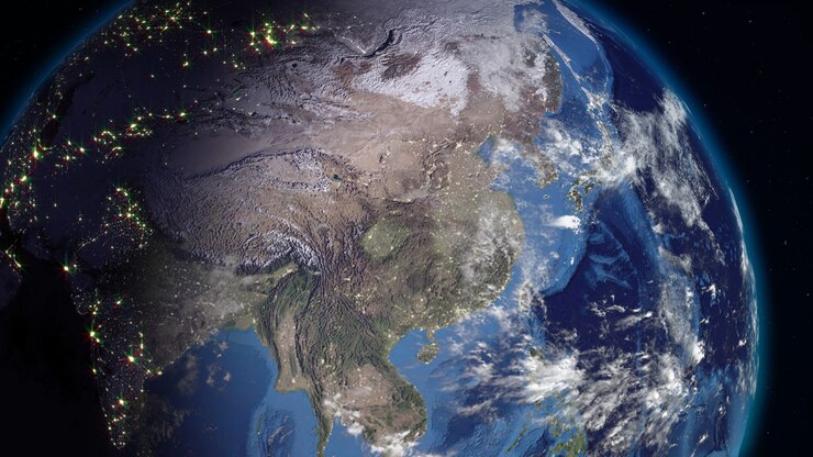 Photo 星空を背景に宇宙から惑星地球を3dレンダリング