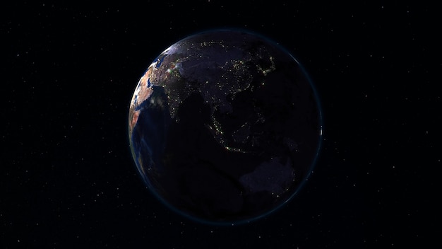 3D рендеринг планеты Земля из космоса на фоне звездного неба