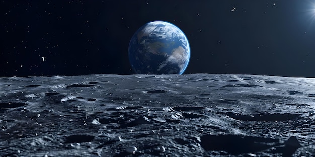 3D-рендеринг планеты Земля в космосе с звездами и луной Ai Generated
