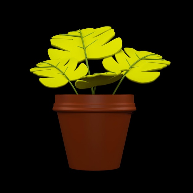 3D Rendering Of Plant Pot Element On Black Background