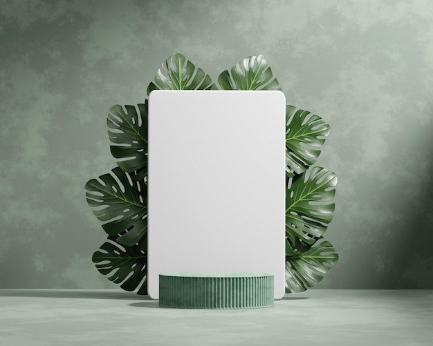 3d rendering platform podium met monstera plant product presentatie achtergrond