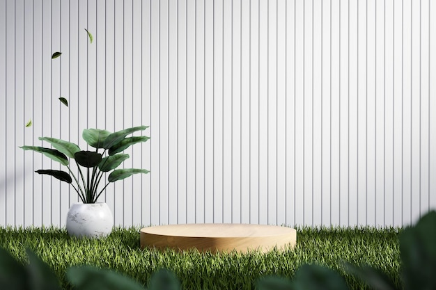 3D rendering platform podium met plant product presentatie achtergrond