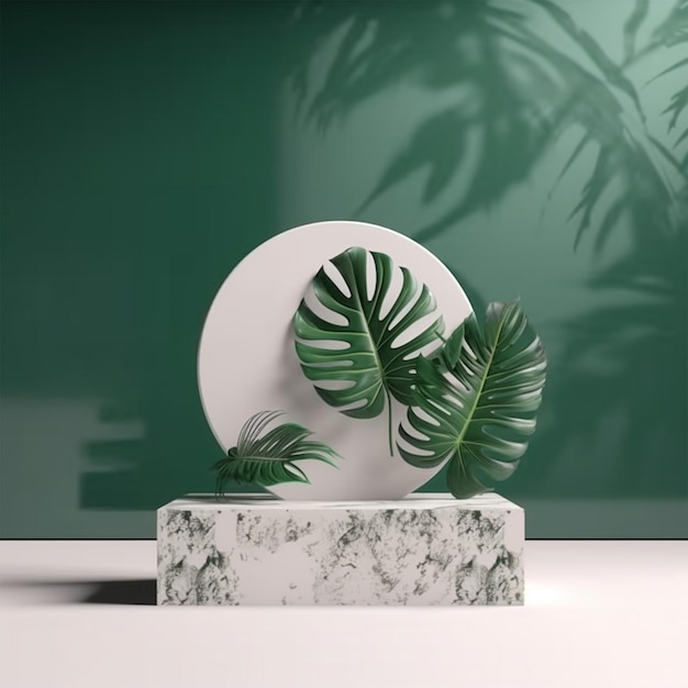 3d rendering platform podium with monstera plant