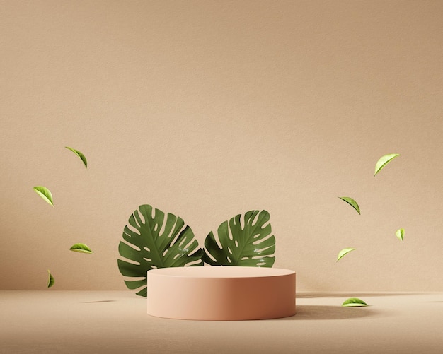 3D rendering platform podium with monstera product presentation background