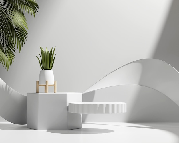 3D rendering platform podium with plant product presentation background