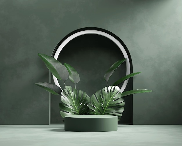 3d rendering platform podium with plant product presentation background