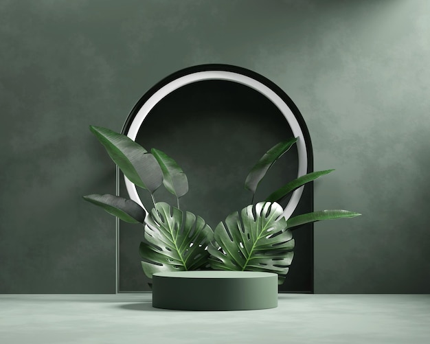 3D rendering platform podium with plant product presentation background