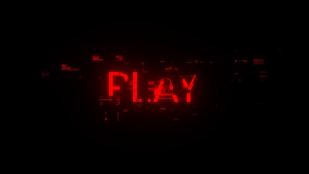 3D rendering play text with screen effects of technological glitches